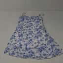 WDIRARA Women's Floral Print Ruched Cami Dress Spaghetti Strap Ruffle Hem Mesh Mini Dress (A Blue and White, XXL)