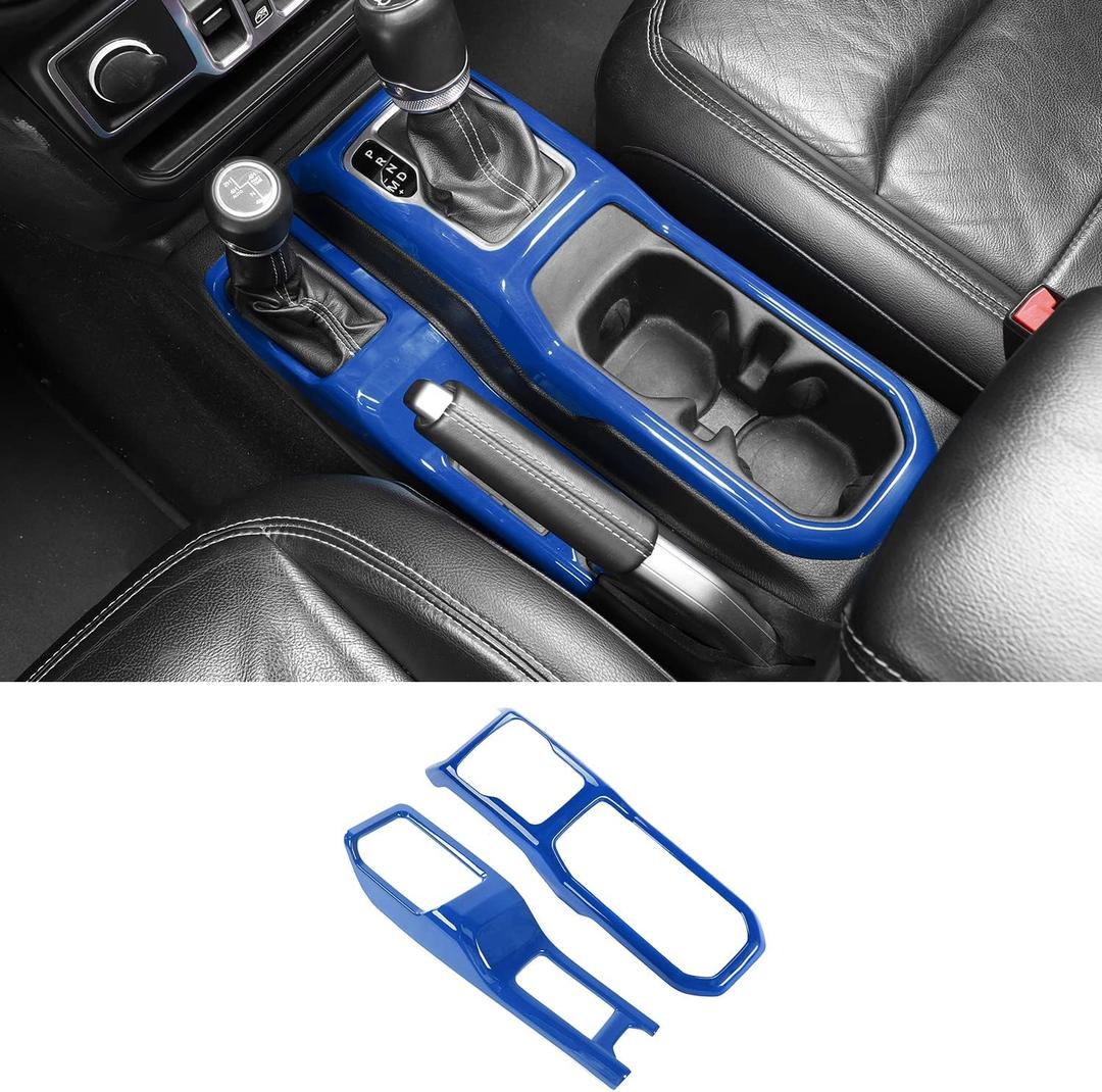 RT-TCZ Center Console Gear Shift Panel Trim Cover 4WD Four Wheel Drive Cup Holder Panel Trim Cover Decoration Interior Accessories for Jeep Wrangler JL JLU & Gladiator JT 2018-2024, Blue