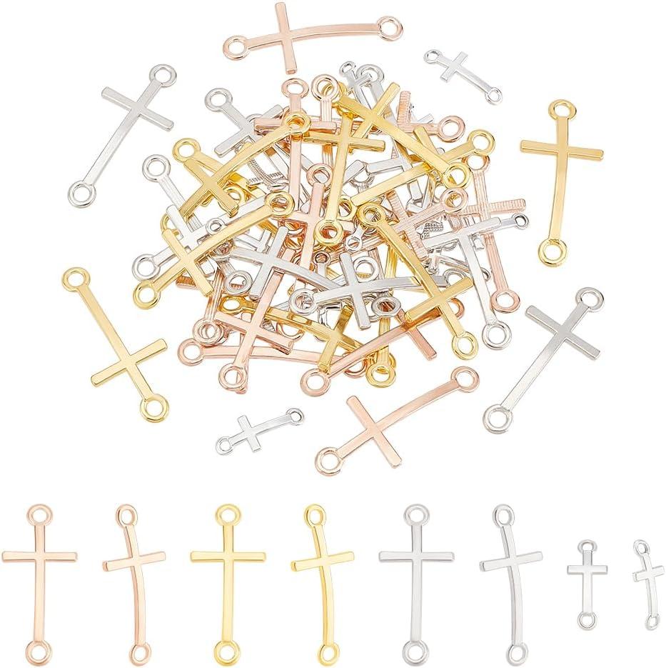 PH PandaHall 48pcs Cross Pendant Links 4 Style Curved Cross Charms Double Loop Cross Links Slim Sideways Connector Charms for Easter DIY Bracelet Necklace Jewelry Making Craft Party Favors