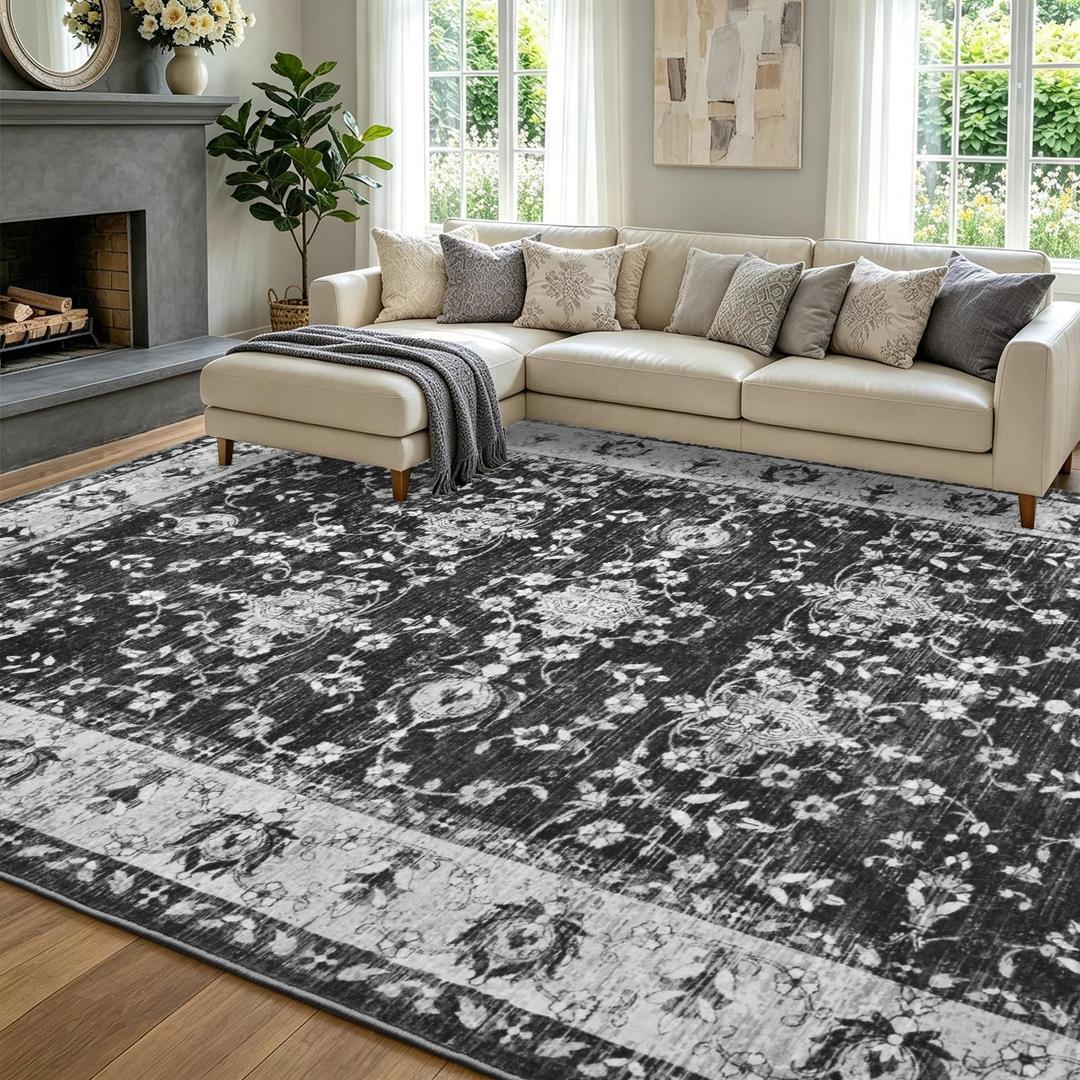 Litopyo 8x10 Washable Non-Slip Area Rug for Living Room(Black and White)