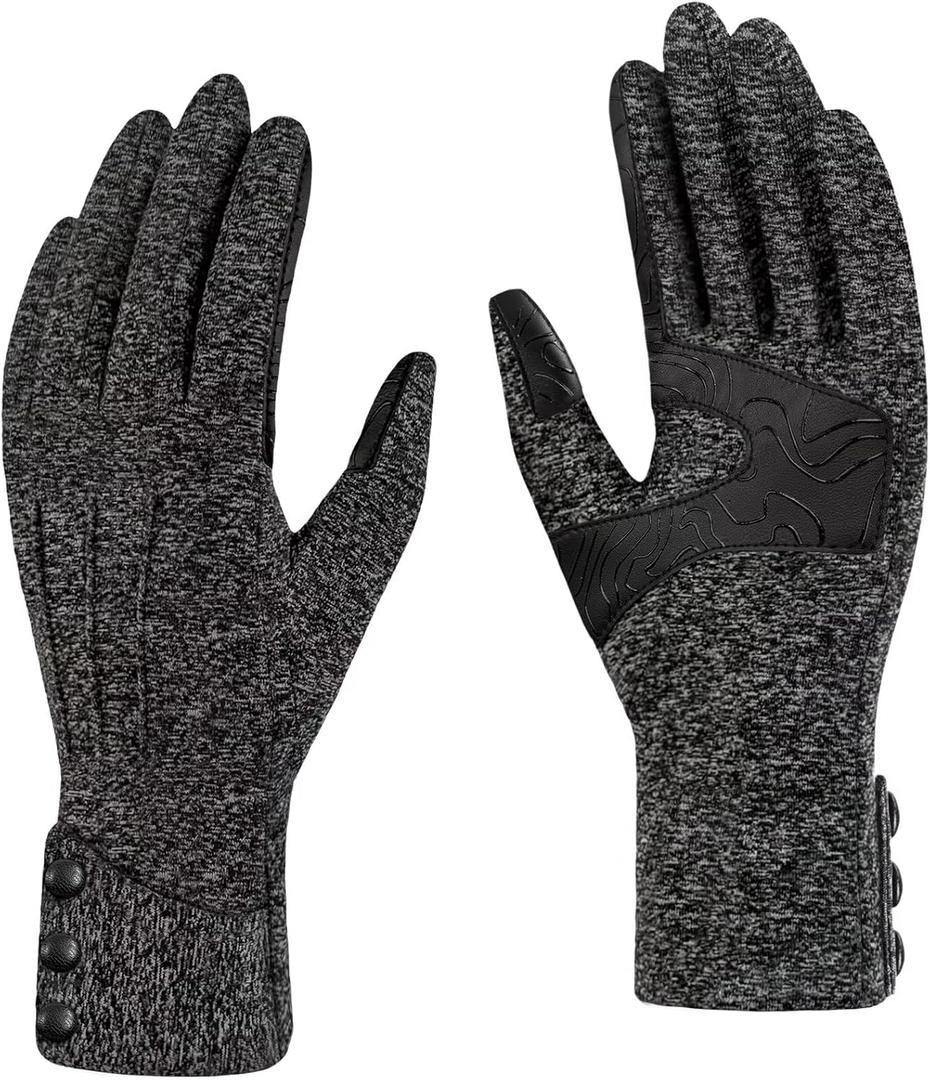 Womens Winter Gloves Spandex Touchscreen Warm Fleece Lined for Cold Weather (One Size, Black Heather)