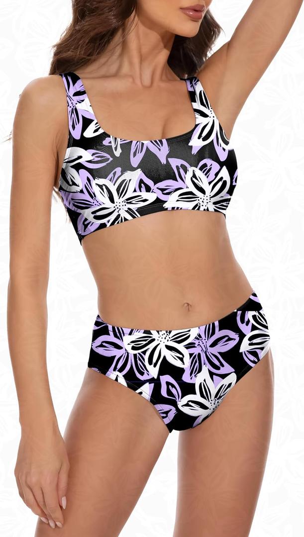 Beautikini Period Swimwear Two Piece Menstrual Leakproof Sporty Bikini Sets Bathing Suit Period Swimsuit for Teen Girls (Blue, XS)
