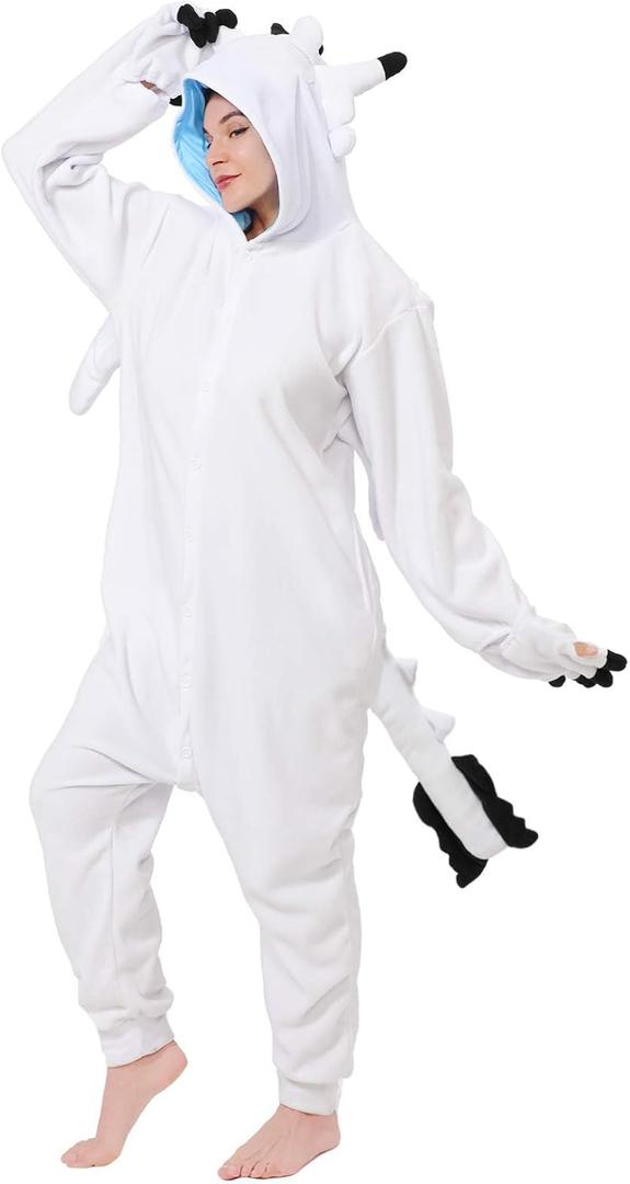 dressfan Animal Dragon Onesie Costume Halloween Cosplay Costume Christmas Pajamas for Unisex Adults Teens Black&White (Medium)