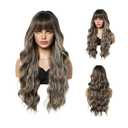 26 Inches Synthetic Curly Wigs Long Brown Wavy Hair for Women Wigs with Bangs Wig Natural Christmas Party High Temperature Fiber