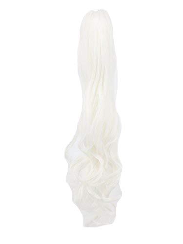 yuehong Long Wavy 21" Colorful Clip In/On Hair Extensions Piece Curly Claw Ponytail wig (White)