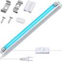 Qualirey 1 Pack UV Lamp Ozone Free, 253.7nm Wavelength UVC Germicidal Lamp 110V with ON/Off Switch Cord, Plug, Connector and Screw Tools for Closet/Cabinet/Bathroom (8w)