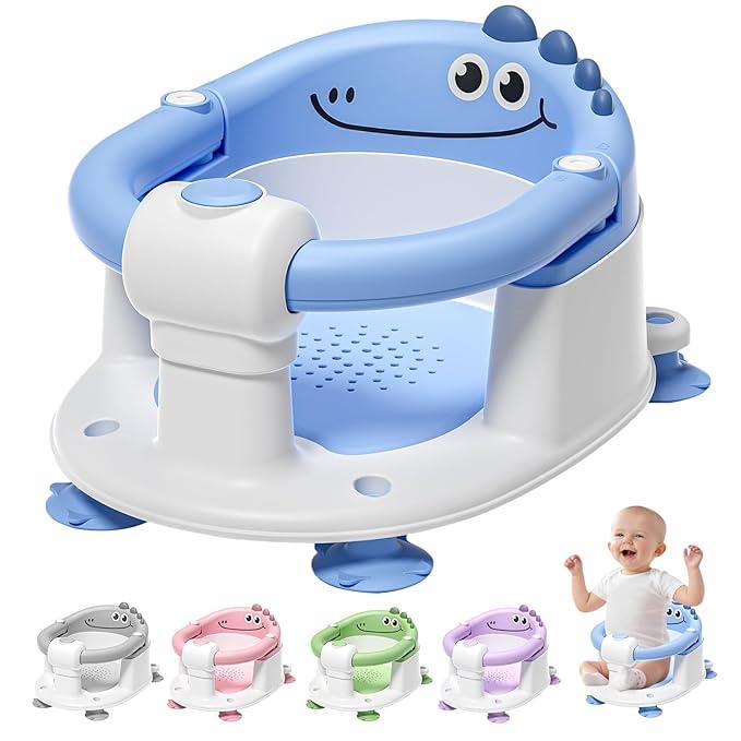 TPN Baby Bath Seat for Babies 6 Months & Up, NonSlip Toddler Bath Seat with 5 PCS Waterproof Emoji Stickers, Portable Infant Bath Seat for Baby(Blue)