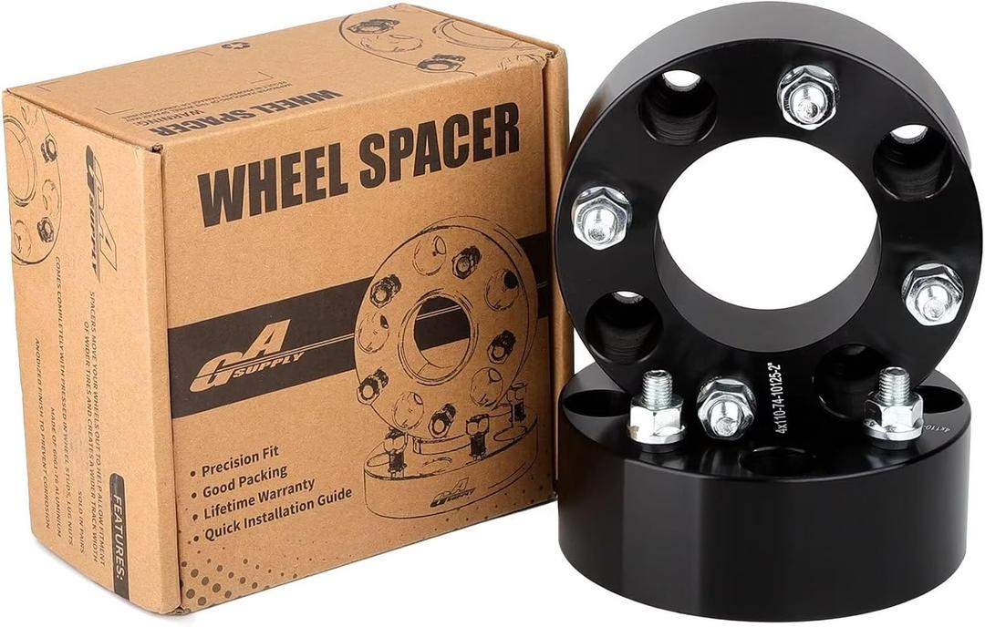 GAsupply ATV 4x110 Wheel Spacers 2 inch, Black ATV Wheel Adapters Spacers 74mm Hub Bore 101.25 Studs, Compatible with Honda, Suzuki, Bombardier, 2 Pack
