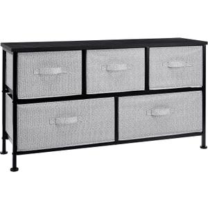 Amazon Basics Extra Wide Fabric 5-Drawer Storage Organizer Unit for Bedroom Closet, Black