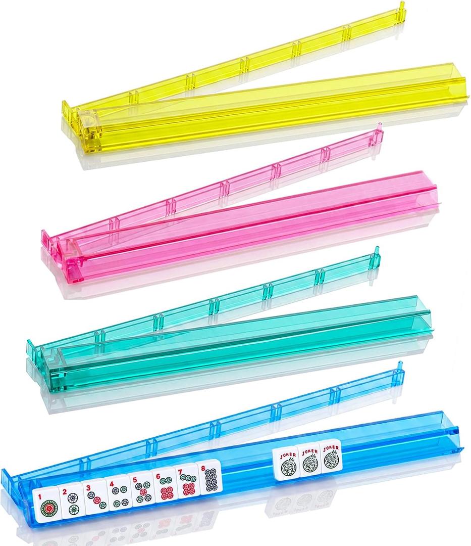 Mahjong All-in-One Tile Rack & Pusher, Clear Acrylic Mahjong Rack and Pusher Combo, Modern American Mahjong Tile Racks, Set of 4, Multi Color, 17.72 inches