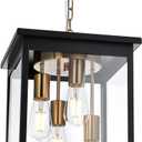 TODOLUZ Outdoor Pendant Light Fixtures, 4-Lights Large Outdoor Ceiling Hanging Lanterns in Black & Brushed Brass, Farmhouse Exterior Chandelier for Front Door Entry Patio