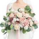 Ling's moment Pink Wedding Bouquets for Bride, Dusty Rose Bridal Bouquets for Bride, 15 Inch Free Form Artificial Wedding Flowers Bouquets