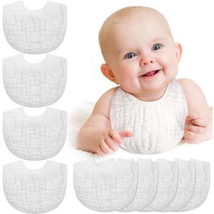 Tatuo 10 Pcs White Muslin Baby Bibs Bulk Adjustable Drool Bandana for Newborn Baby Boy Girl Cotton Soft Absorbent Bandana Bibs for Drooling and Teething Machine Washable