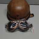 Motorcycle Half Helmet Retro German Handmade Leather Half Face Quick Release Buckle & Goggles - DOT Approved (Dark Brown, XL)