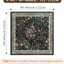4x4 Square Entry Rug Entryway Foyer: Non-Slip Floral Washable Rugs for Living Room Indoor Floor Kitchen Bedroom - Soft Thin Doormat Carpet Boho Vintage Home Decor (4ft Square, Black)