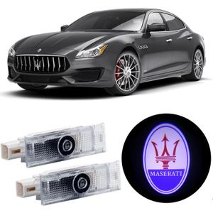 2Pcs Car LED Door Lights Logo Projector, Jfsotls High Definition Never Fade Emblem Light, LED Laser Ghost Shadow Light for Quattroporte Ghibli Grecale Levante (Red and Blue)
