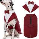 Kuoser Dog Tuxedo Dog Suit and Bandana Set, Dogs Tuxedo Wedding Party Suit, Doggy Prince Bow Tie Shirt Formal Pet Wedding Attire for Large Medium and Small Dogs Golden Retriever Samo Bulldogs (Large (pack of 1), Wine Red)