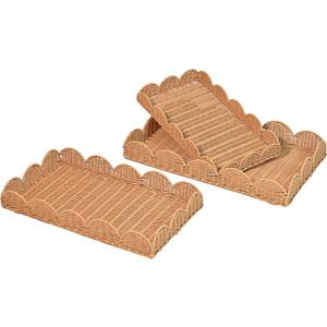 happimess Parker 3-Piece Scalloped Decorative Serving Trays, Brown