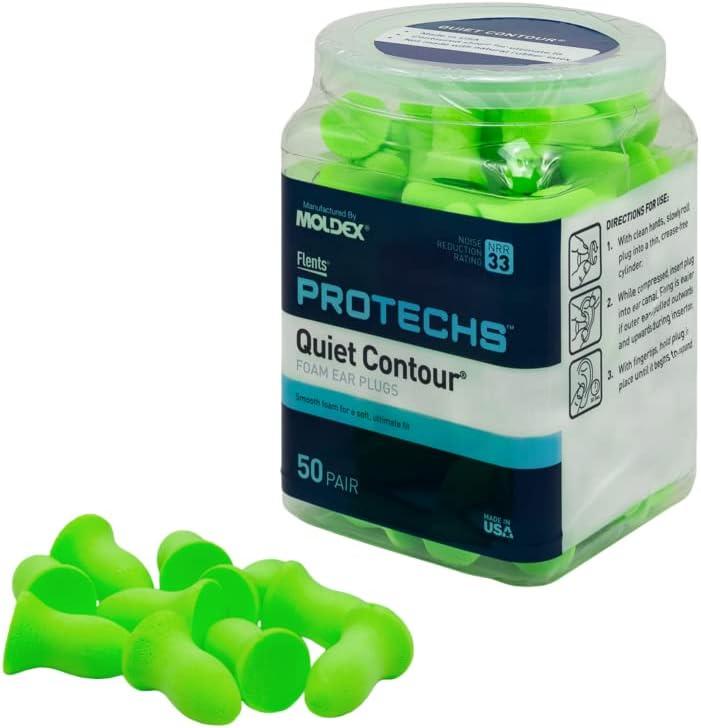 Flents Protechs Foam Ear Plugs, 50 Pair for Sleeping, Snoring, Loud Noise, Traveling, Concerts, Construction, Studying, Work, Shooting, Contour to Ear, NRR 33, Noise Cancelling, Green, Made in the USA