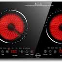 Hobsir 2 Burner Electric Cooktop 110V with Plug, Total 2000W Shared Power, Electric Stove Top with 8 Function & 8 Power, Two Burner Kitchen Cooktop with Timer & Child Safety Lock, for RV Camping