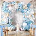 Dusty Blue Balloon Arch Kit, Double Stuffed Light Blue Pearl White Balloon Arch Garland Kit with Bow Print Balloons for Wedding Birthday Baby Shower Bachelorette Gender Reveal Bridal Decorations