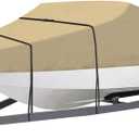 OutdoorLines Waterproof Boat Covers 14-16 Ft Long - Heavy Duty UV Resistant Trailerable Boat Covering for V-Hull,Tri-Hull, Bass, Runabout, Fish&Ski,Pro-Style Fishing Boat, Camel
