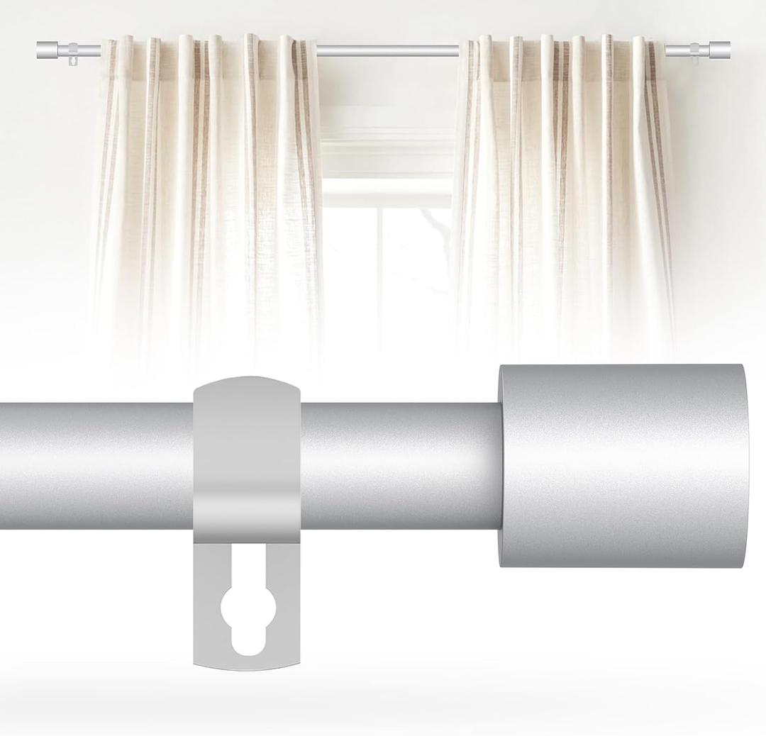 Curtain Rod for Windows 30 to 75 Inch, 5/8 Inch Silver Adjustable Curtain Rod with 2 Brackets, Easy Installation and Simple End Caps, For Living Room, Bedroom, Outdoor