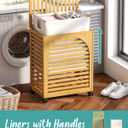 Laundry Hamper with Wheels, Large Laundry Basket with Lid, 27.3 Gallon (103.4L) Bamboo Wood Clothes Laundry Hamper 2 Section with Handles, Removable Liner
