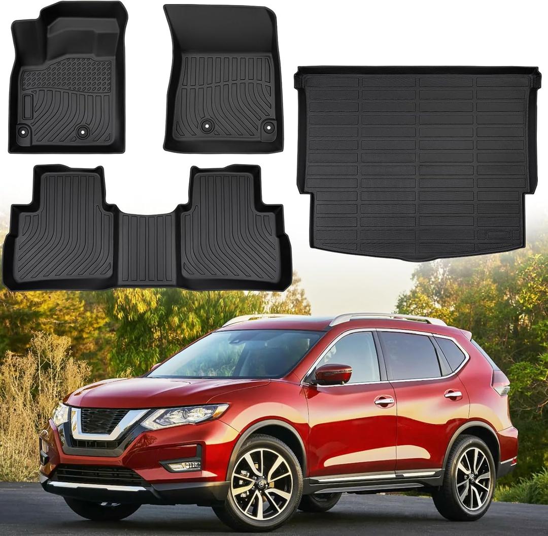 CARDant for Nissan Rogue Floor Mats 2025 2024 2023 2022 2021, All-Weather TPE Car Mats Full Set with Trunk Cargo Liner for Nissan Rogue Automotive Accessories 2021-2025 (Not for Select&Sport Models)