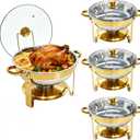 4-Pack 6QT Chafing Dishes for Buffet, 304 Stainless Steel Chafing Dish Buffet Set with Glass Lids & Lid Holders – Food Warmers for Parties, Weddings, Birthdays & Catering, Gold