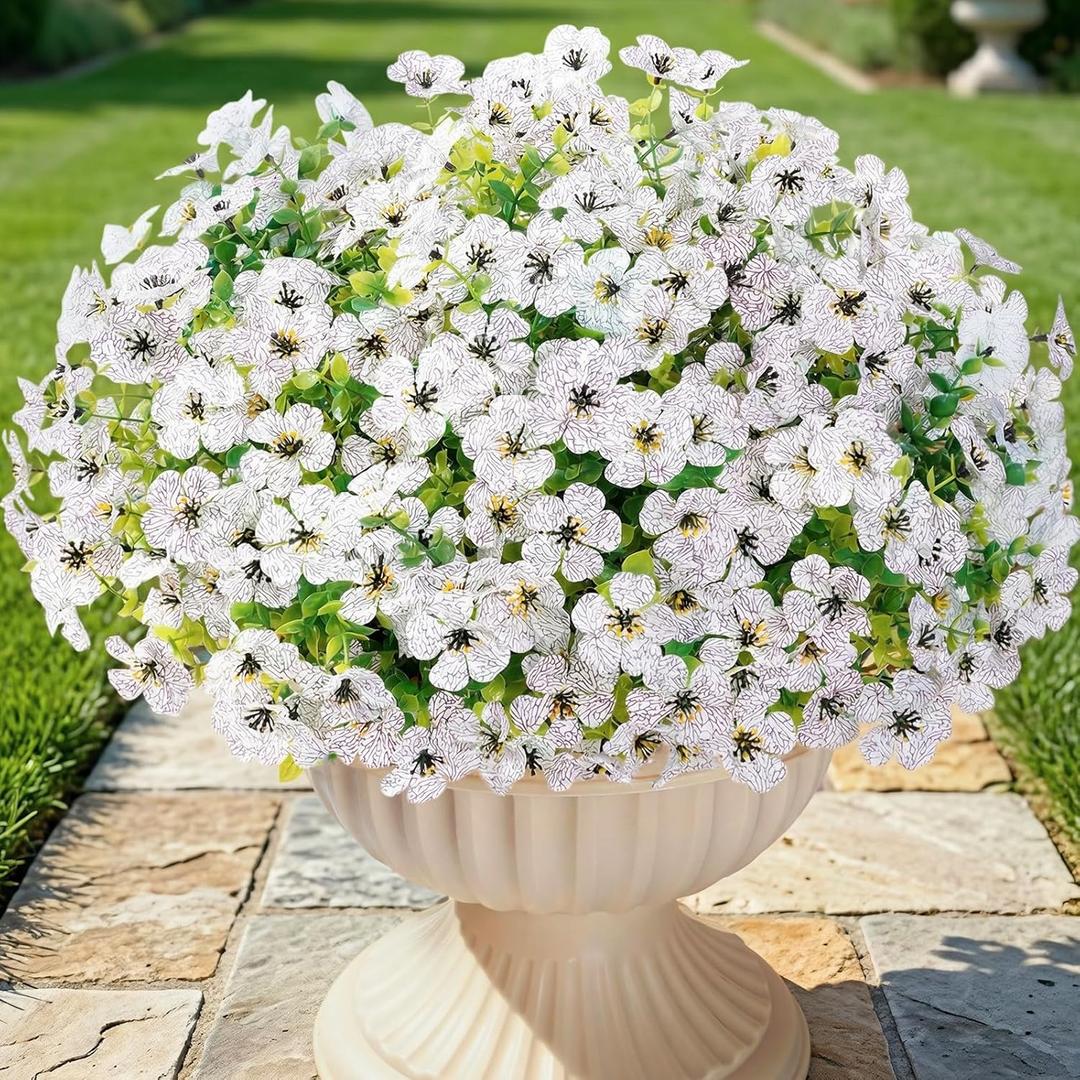 Lifewit Artificial Flowers for Outdoors, 12 Bundles Plastic Fake Flowers Daisy for Home Garden Decor, Faux Plants for Spring Summer Porch, Window Box, Vase Decoration(White)