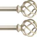 Drapery Window Curtain Rod,3/4" Diameter Single Curtain Rod with Twisted Cage Finials,Adjustable Length from 48" to 86", Satin Gold Nickel, 2 Pack