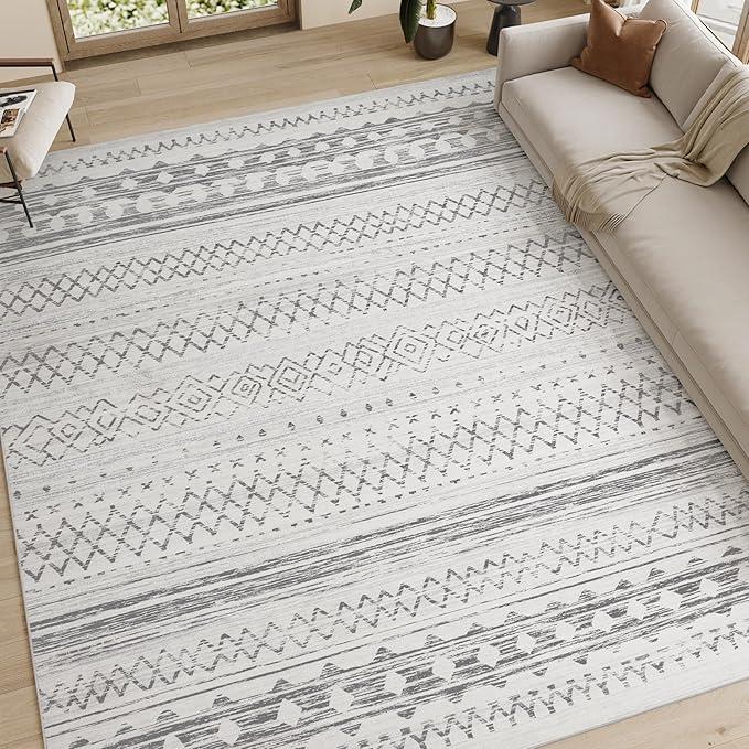 5x7 Area Rugs for Living Room Non Slip Washable Rug Neutral Distressed Boho Rug Ultra Soft Large Area Rug Modern Indoor Carpet for Bedroom Dining Room Home Office Playroom Grey