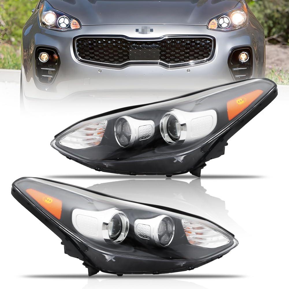 Headlights Assembly Fit for 2017-2022 Ki-a Sportage LX/EX/SX/Nightfal, [LED DRL] Passenger & Driver Side Halogen Headlamp with Bulbs, OEM# 92101-D9110 92102-D9110, 1 Pair