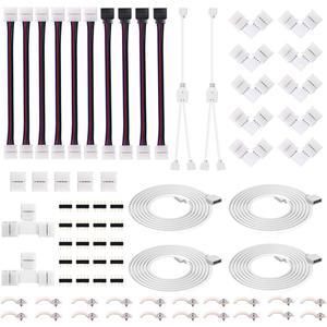 4Pin RGB LED Strip Connector Kit - Include 5050 2 Way RGB Splitter Cable, 6.6feet RGB Extension Cable, RGB Controller Jumper, LED RGB Jumper, L and T Shape Connectors, Male Connector, LED Strip Clip