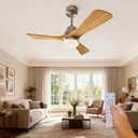 36 Inch Wooden Ceiling Fan with Light, Solid Wood Blades & LED Lighting, 6-Speed Reversible Motor, Remote Control, Quiet Indoor Ceiling Fan for Bedroom, Living Room, Kitchen - Natural Wood