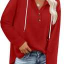 Hooded Sweatshirt for Women Christmas Sweaters for Women 2025 V Neck Long Sleeve Shirts Plus Size Casual Tops Plain, Red, 2XL