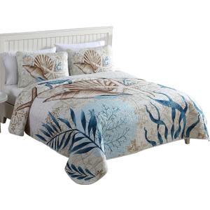 CARIBBEAN JOE Coastal 3-Piece Quilt Set, Full/Queen, Blue Sea Turtle
