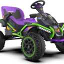 24V Ride on Toy for Big Kids, Kids' Electric Vehicles Outdoor Race Toy with 4 Strong Motors Total 300W Bluetooth Speaker and 24V 7AH Big Battery, Adjustable Seat, Electric Cars for Children 3-12 (Eva)