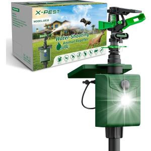 X-PEST Motion Activated Solar Powered Animal Repeller with Water Sprinkler, IP65 Waterproof Outdoor with Flashing Light, Deter Foxes Skunks Dog Raccoons from Garden