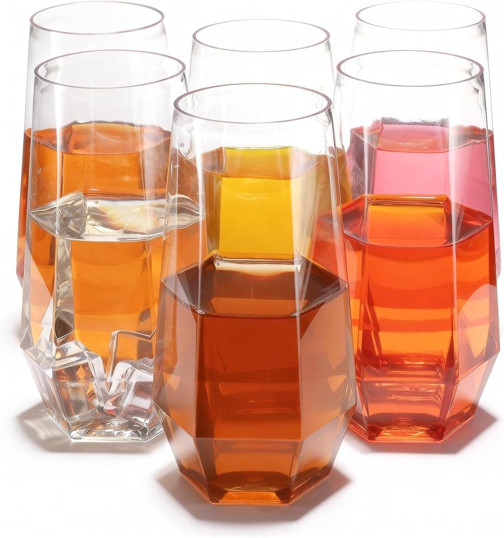 Goodluck 48 Clear Pack Diamond Unbreakable Stemless Plastic Glasses 9 Oz BPA-Free, Durable Disposable Wine/Champagne Flutes for Toasting & Cocktails, Ideal for Weddings, Bars, Events & Celebrations