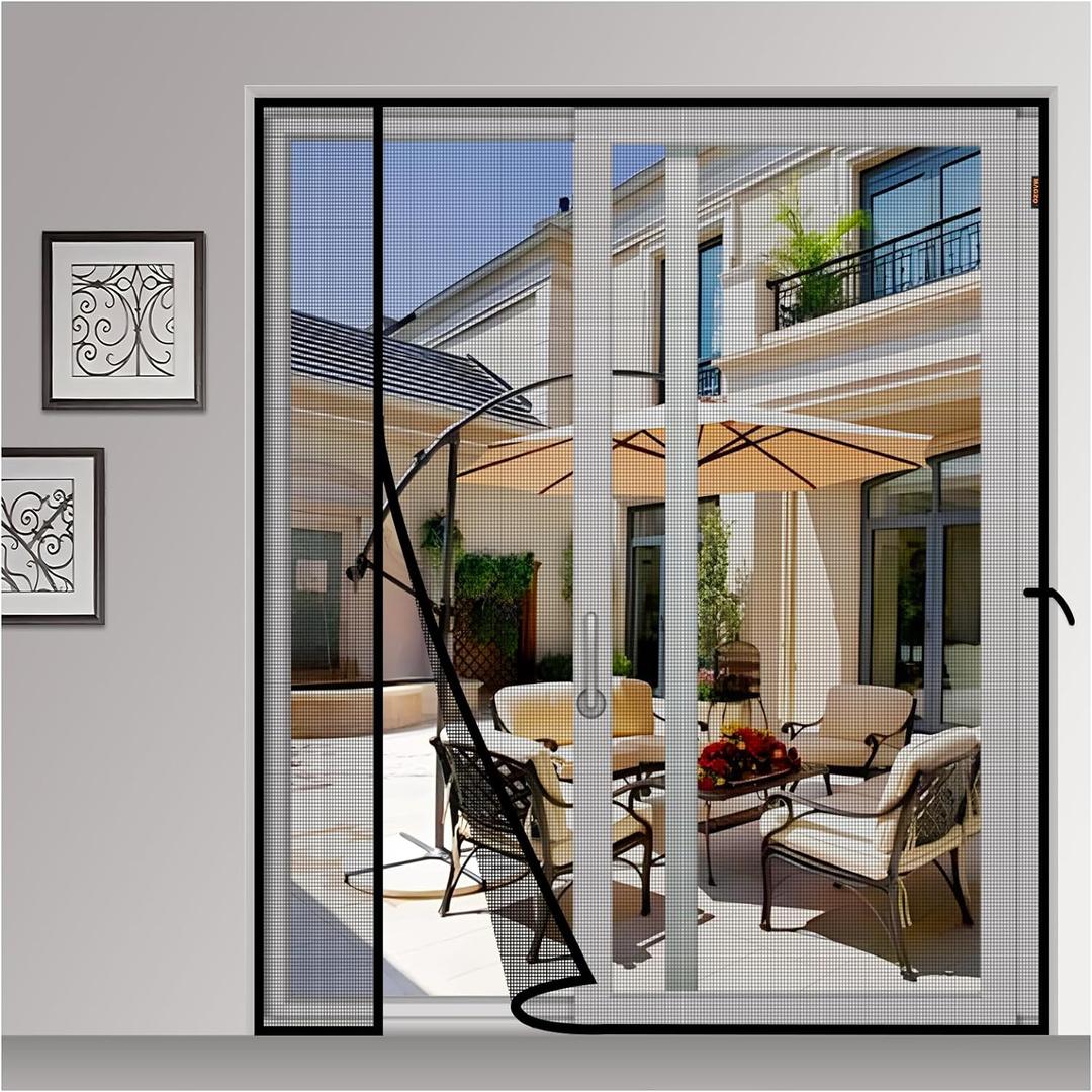 MAGZO Magnetic Screen Door 62'' x 80'', Reversible Left Right Side Opening, Upgraded Polyester Scratch-Proof, Mesh Net for Sliding Glass/Patio/French/Front Doors with Strong Magnets Heavy Duty, Grey (Fit Door Size 62'' x 80'', Gray)