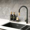 MOMEEMO Soap Dispenser Set Comes with Stainless Pumps, Instant Dry Tray, and Dish Scrub Brush, Suitable for Black and Gold Kitchen Decor. (Black & Gold)