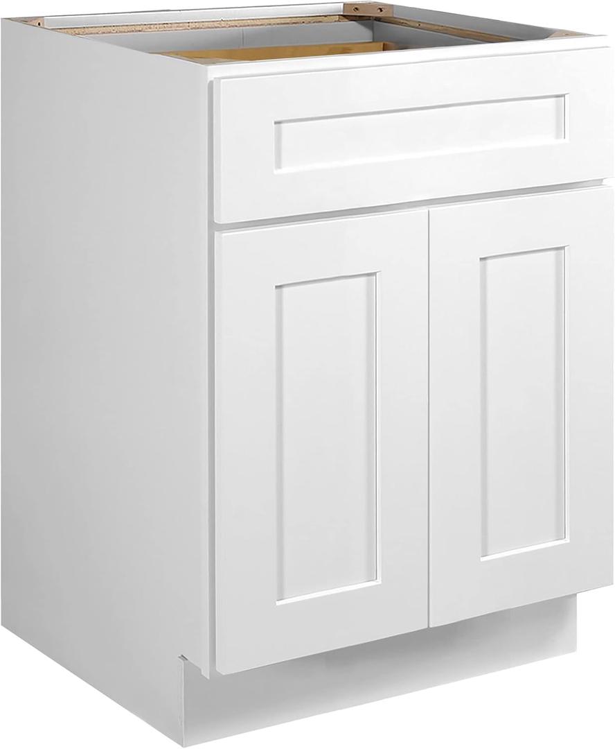 Design House Brookings Kitchen Cabinet, Solid Wood, Shaker Style, 2 Soft-Close Doors, 1 Interior Adjustable Shelf, 1 Drawer, Sherwin Williams White, 24.0 in. L x 24.0 in. W x 34.5 in. H, 561365