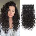 REECHO Curly Hair Extensions, 4PCS 16 inch Clip in Hair Extensions Lace Weft Short Curly Hair Extension Clip Ins Invisible Natural Hairpieces for Women, Off Black