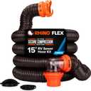 Camco RhinoFLEX 15' RV Sewer Hose Kit  Includes 4-in-1 Adapter, Clear Elbow, & Caps  Connects to 3 Slip & 3, 3 1/2, 4 NPT Threaded Sewer Connections (39770)