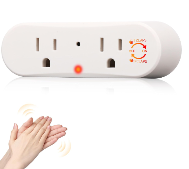 Kingdder Clapping Light Control Switch Clap On/Off Sound Activated Switch 110v Wireless Wall Outlet with 2 Sockets Sensor Smart Plug for Bedroom Lights Fun Small Appliances Home Decor