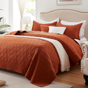 LEAONME Full/Queen Quilt Set 3 Pieces,Lightweight Burnt Orange/Rust Bedspread-90''x98'',Soft Microfiber Summer Quilt,Luxurious Warm Coverlet Sets for All Seasons (Includes 1 Quilt, 2 Shams)