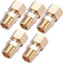 Brass Compression Tube Pipe Fitting Connector, Straight Coupling Adapter, 3/8" Tube OD x 1/4" NPT Male Connector 5pcs (3/8" OD Compression x 1/4" NPT Male)