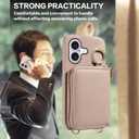 Wallet Case for iPhone 17 6.3 inch with Shoulder Strap Ring Buckle, PU Leather Zipper Flip Organ Purse, Credit Card Holder Stand Cell Phone Cover for i Phone17 i17 17Case Women Men Khaki
